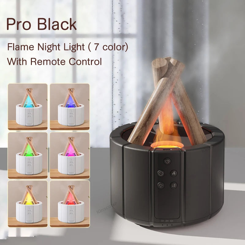 7-Color LED Flame Aroma Diffuser | Essential Oil, Remote, USB, Cool Mist, Night Lamp