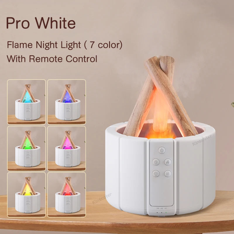 7-Color LED Flame Aroma Diffuser | Essential Oil, Remote, USB, Cool Mist, Night Lamp