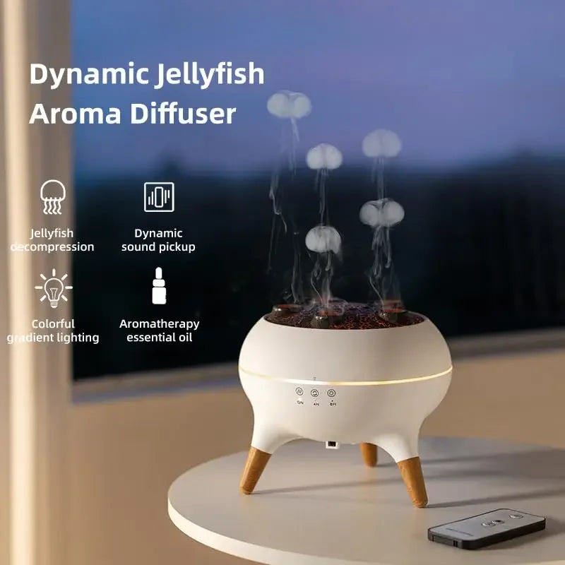 Jellyfish Mist LED Humidifier – Remote Control Aroma Diffuser, 7-Color Night Light, Desktop Air Purifier